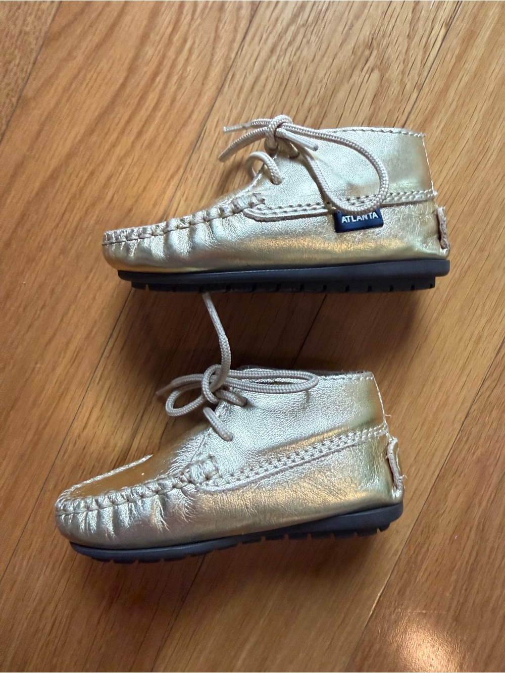 Atlanta Mocassin Gold Metallic Leather Baby Mocs